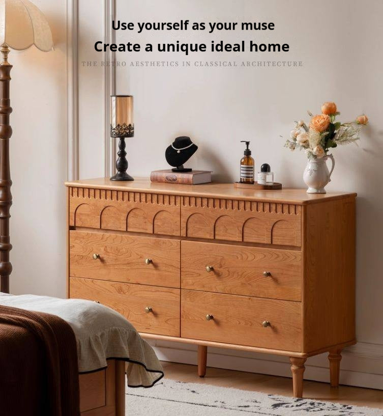 Cherry Solid Wood French Retro Bucket Cabinet