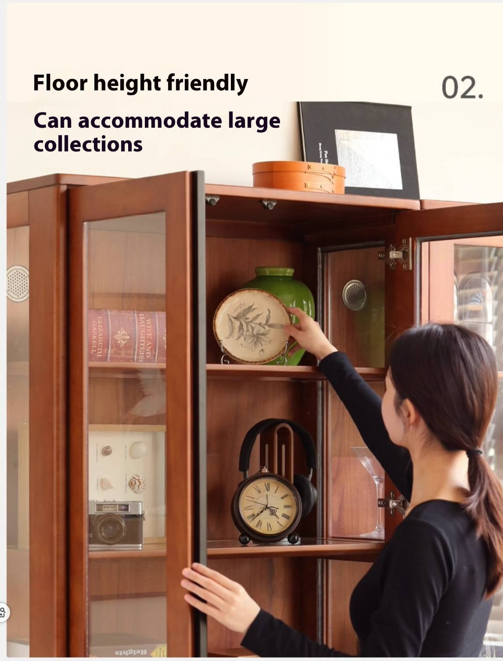 Poplar Solid Wood Antique Style Glass Bookshelf