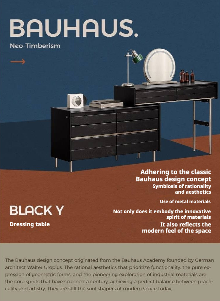 Ash Solid Wood Bauhaus Retractable Makeup Table