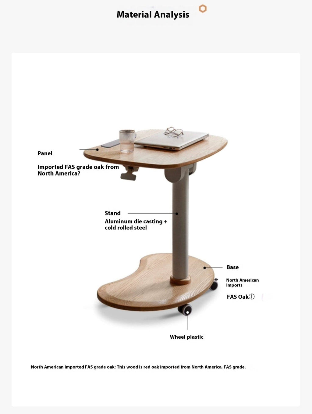 Oak Solid Wood Mobile Standing Desk