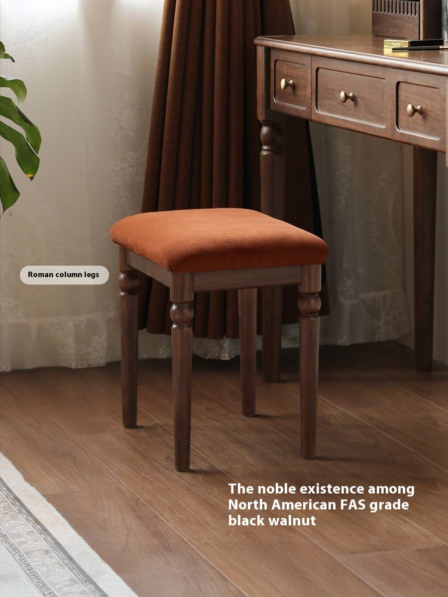 Black Walnut Solid Wood American Retro Style Makeup Stool