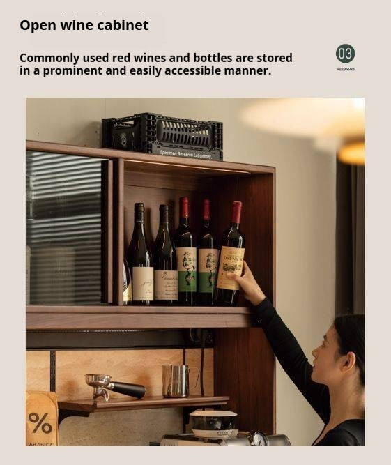 Black Walnut Solid Wood Dining Cabinet Antique Style Rock Board