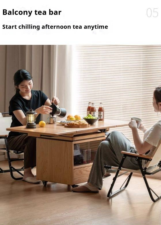 Oak Solid Wood Modern Elevating Folding Tea Table