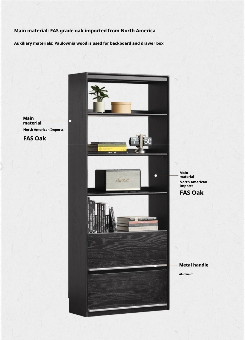 Oak Solid Wood Bauhaus Style Bookcase