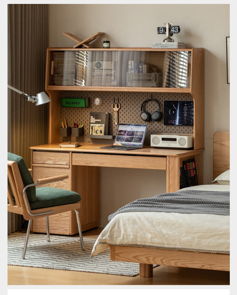 Oak Solid Wood Modern Computer Desk With Shelf