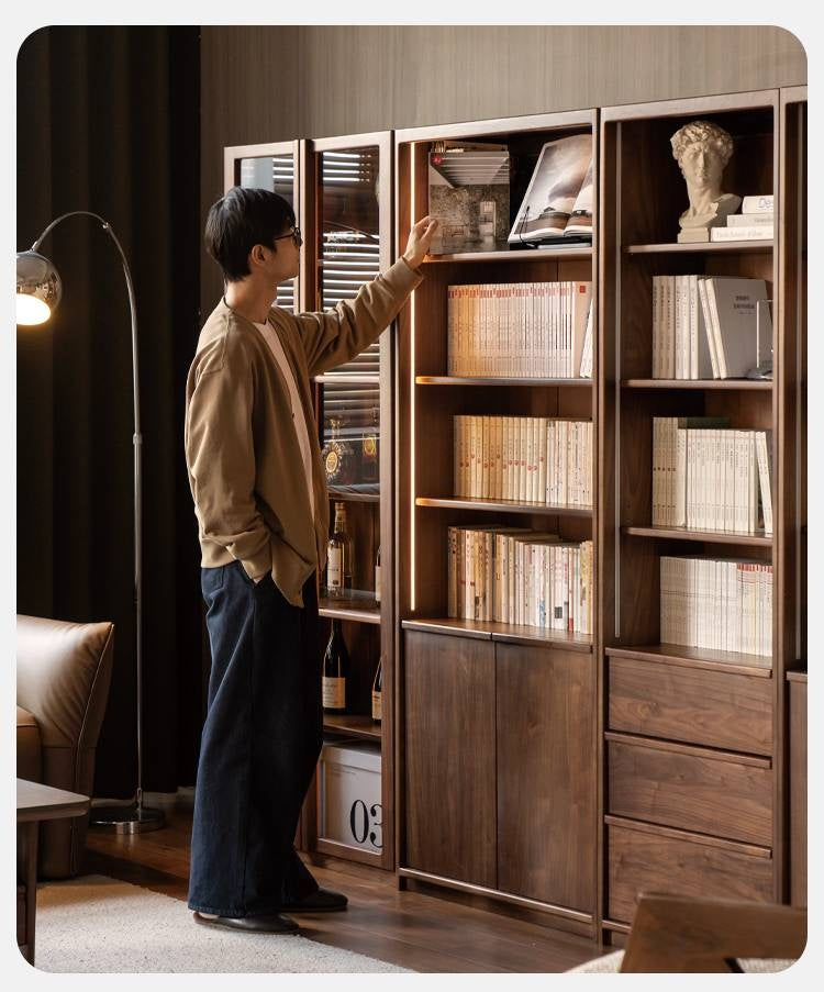 Black Walnut Solid Wood Light Luxury Bookcase and Storage