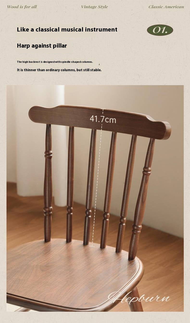 Set 4 pcs Black Walnut Solid Wood American Retro Style Dining Chair