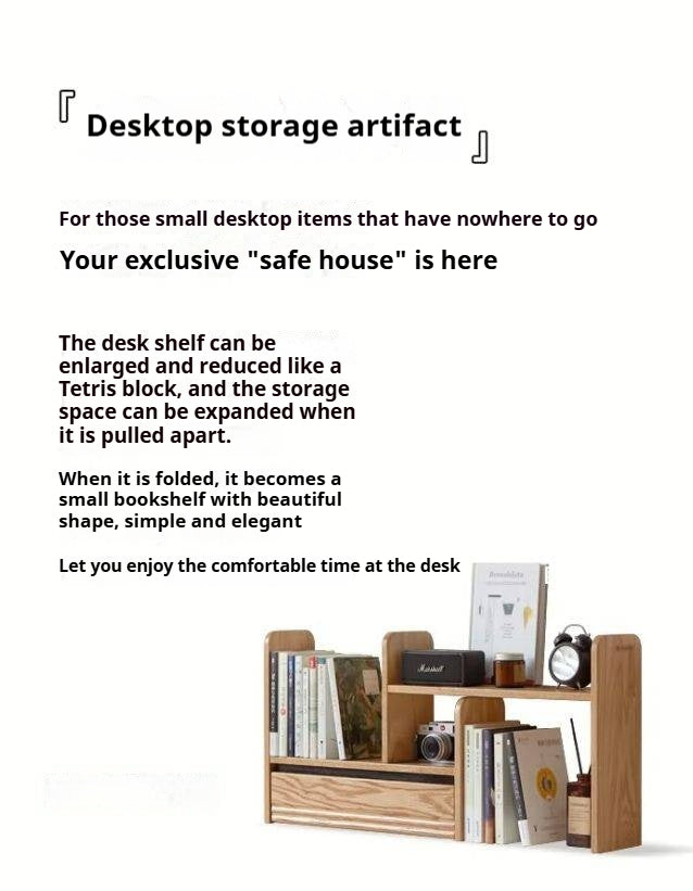 Oak Solid Wood Retractable Storage Desktop Shelf