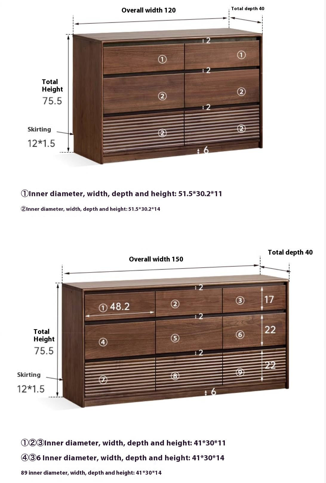 Black Walnut Solid Wood Italian Light Luxury Drawer