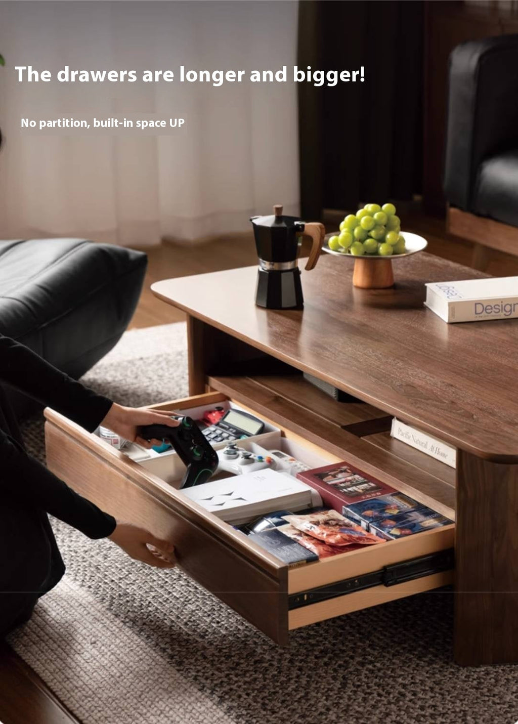 Black Walnut Solid Wood Rock Plate Coffee Table