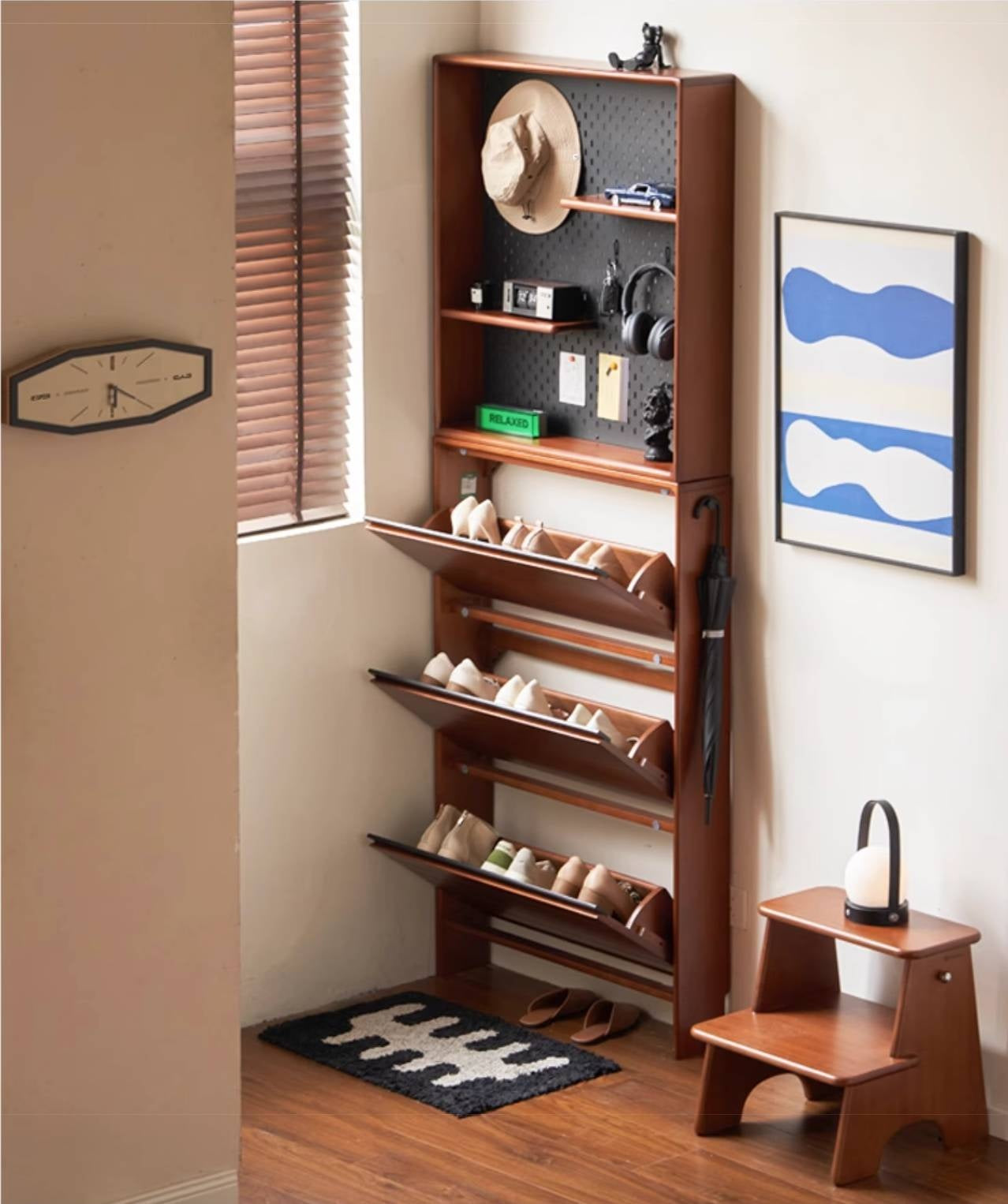 Poplar Solid Wood Middle-Age Ultra-Thin Shoe Cabinet