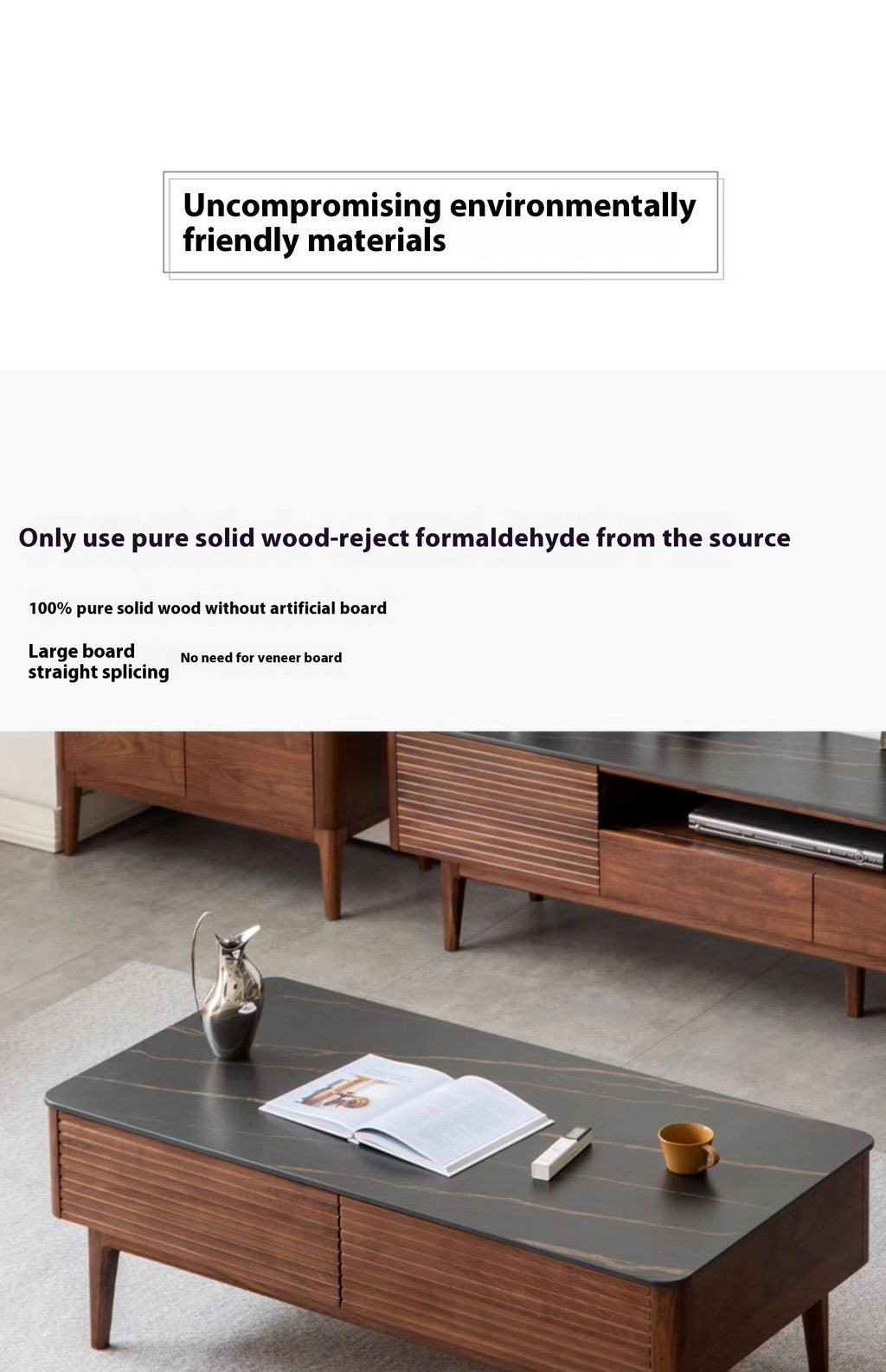 Sandalwood, Black Walnut Solid Wood Rock Plate Tea Table