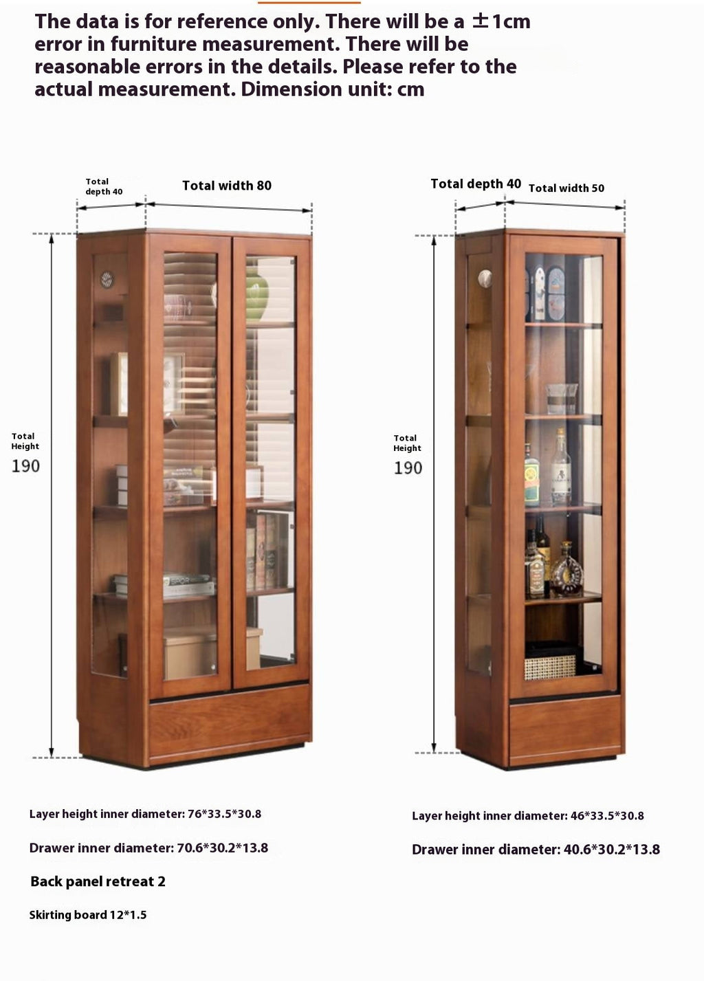 Poplar Solid Wood Antique Style Glass Bookshelf