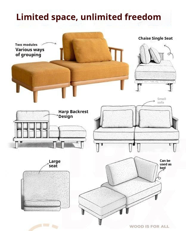 Beech Solid Wood Fabric Sofa Free Combination