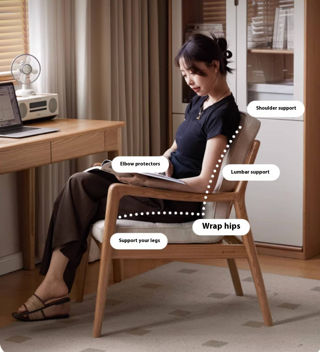 Oak Solid Wood Modern and Simple Armchair