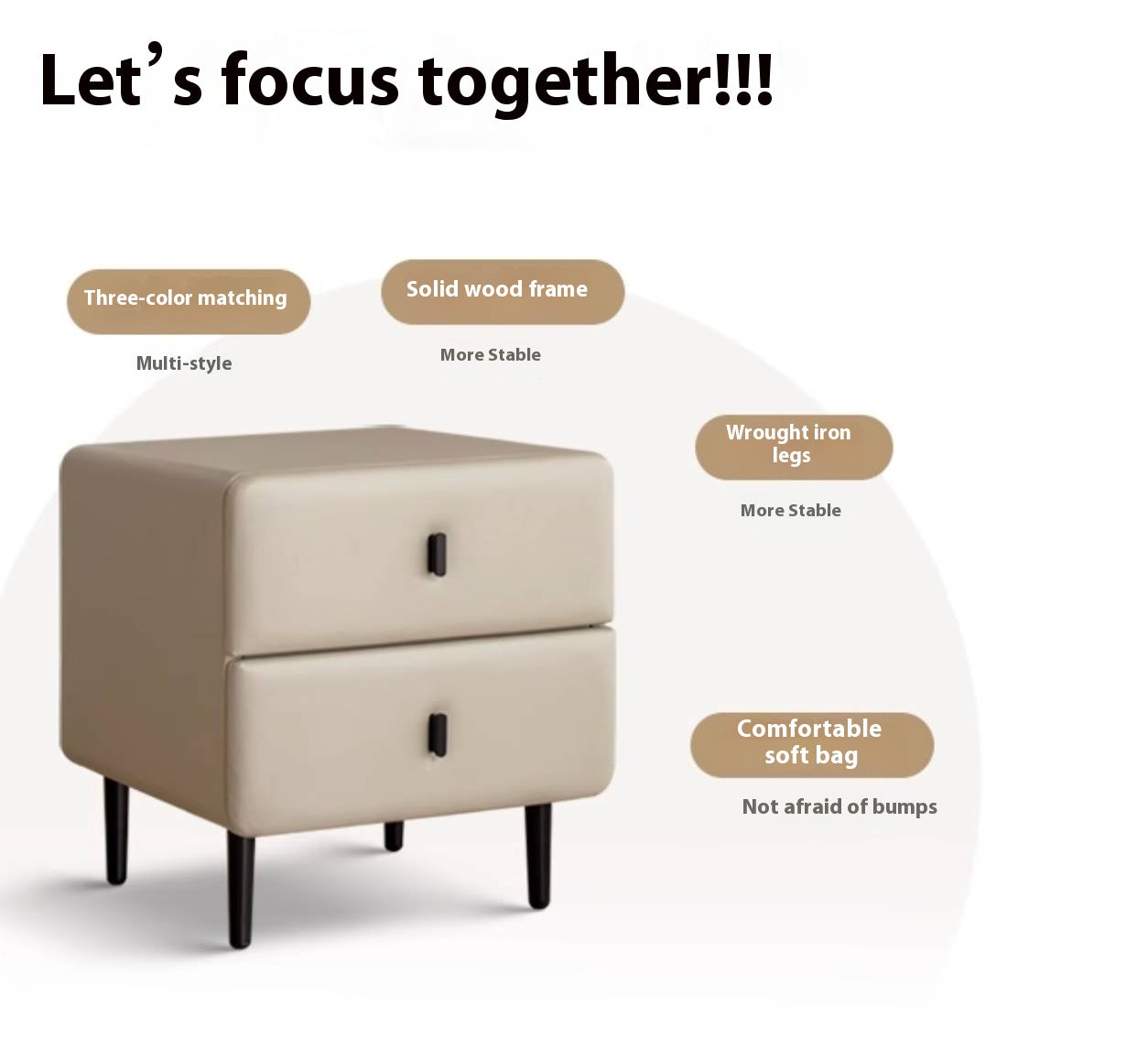 Fabric Cream Style Soft Nightstand