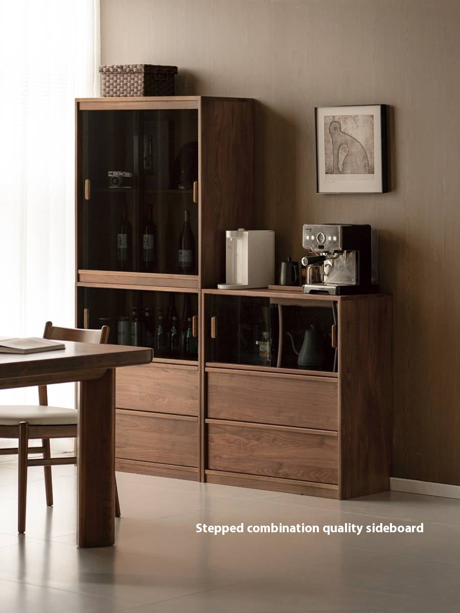 Black Walnut Solid Wood Light Luxury Style Bookcase Combination