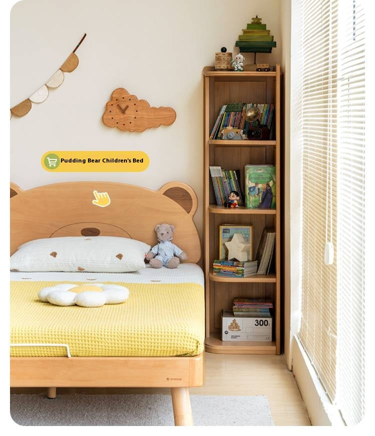 Beech Solid Wood Children's Bookshelf Storage Corner Cabinet