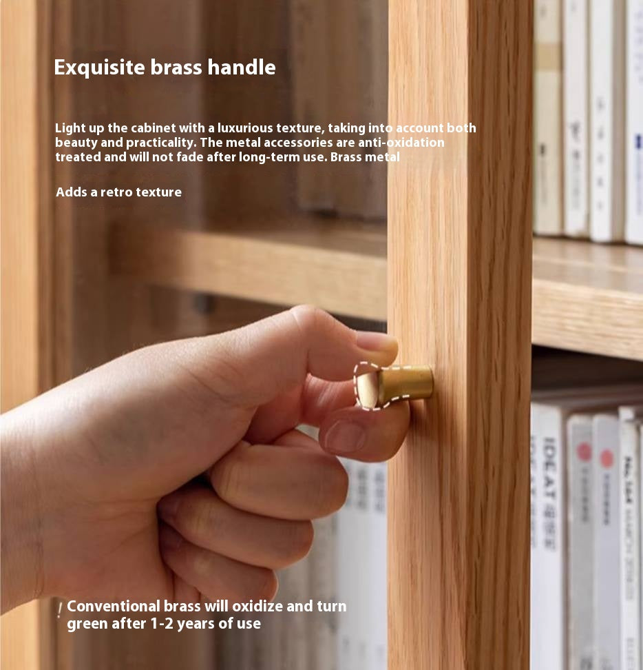 Oak, Rubberwood Solid Wood Bookcase With Glass Doors