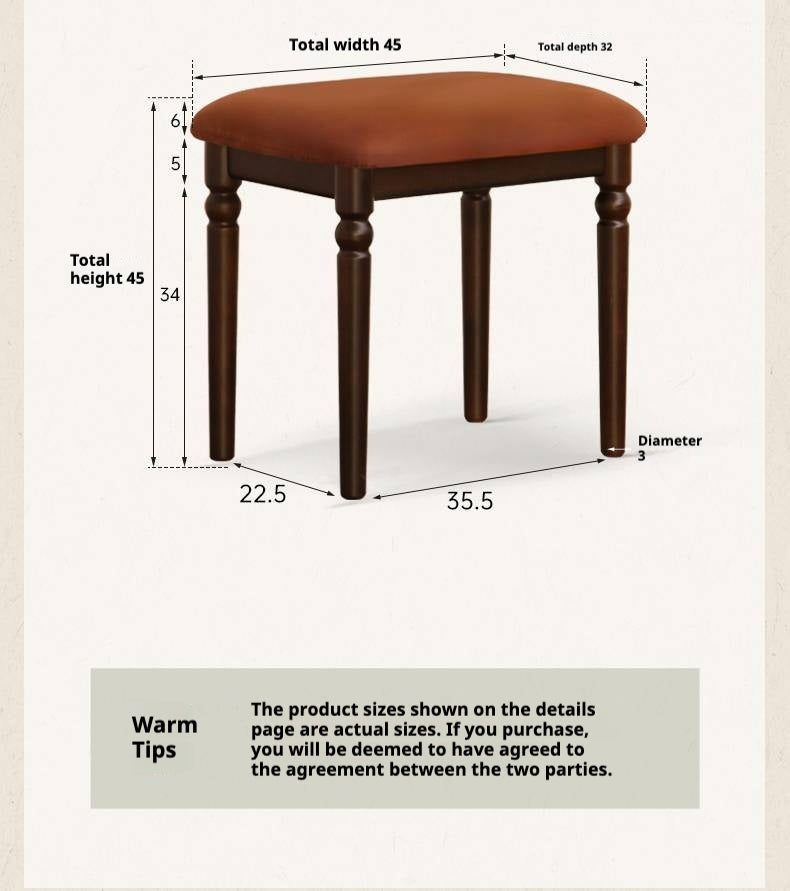 Beech Solid Wood American Retro Style Makeup Stool