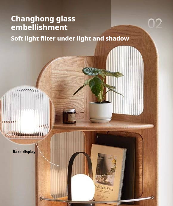 Oak Solid Wood Bookshelf Household Corner  Storage Rack