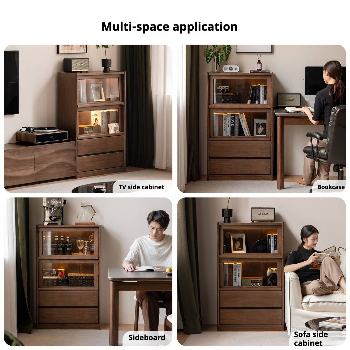 Black Walnut Solid Wood Modern Style Side Cabinet