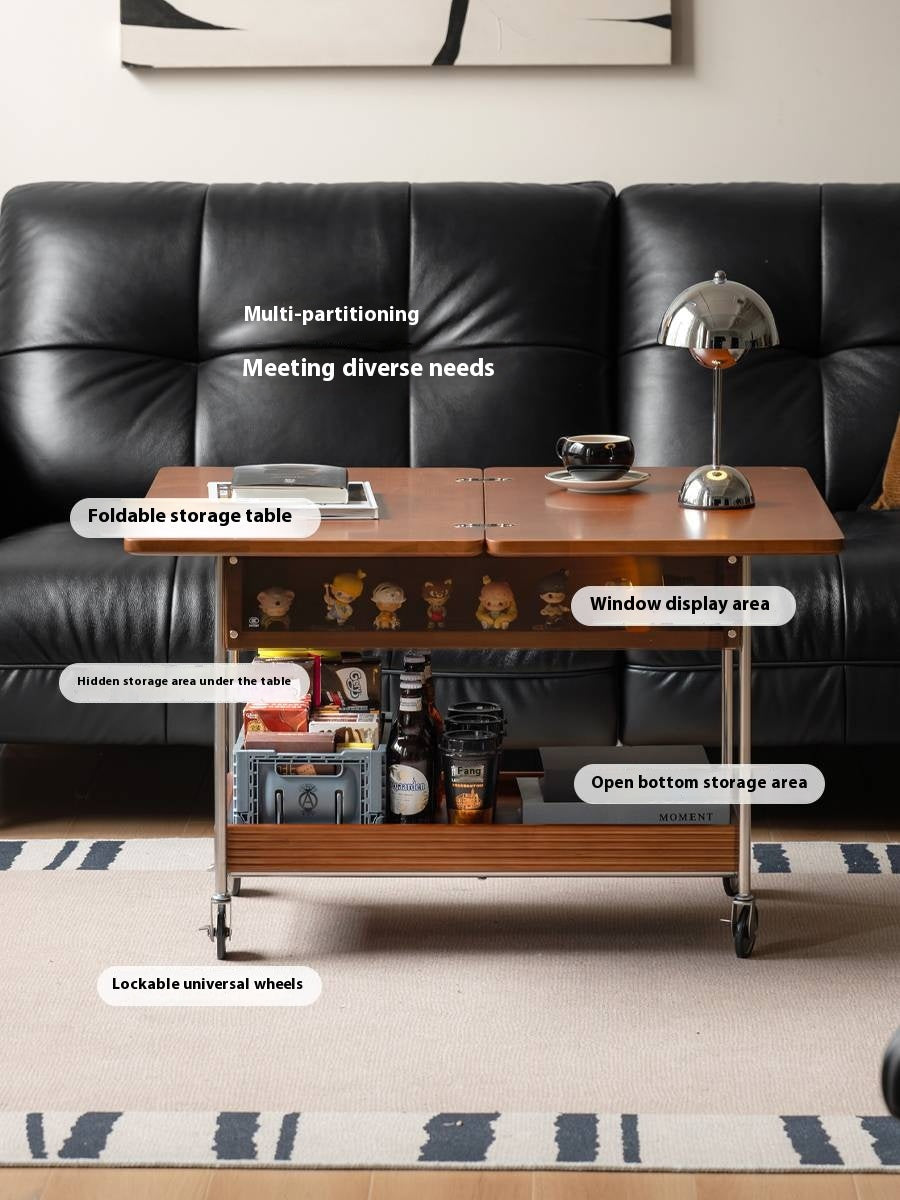 Poplar Solid Wood Middle Ancient Style Mobile Tea Table