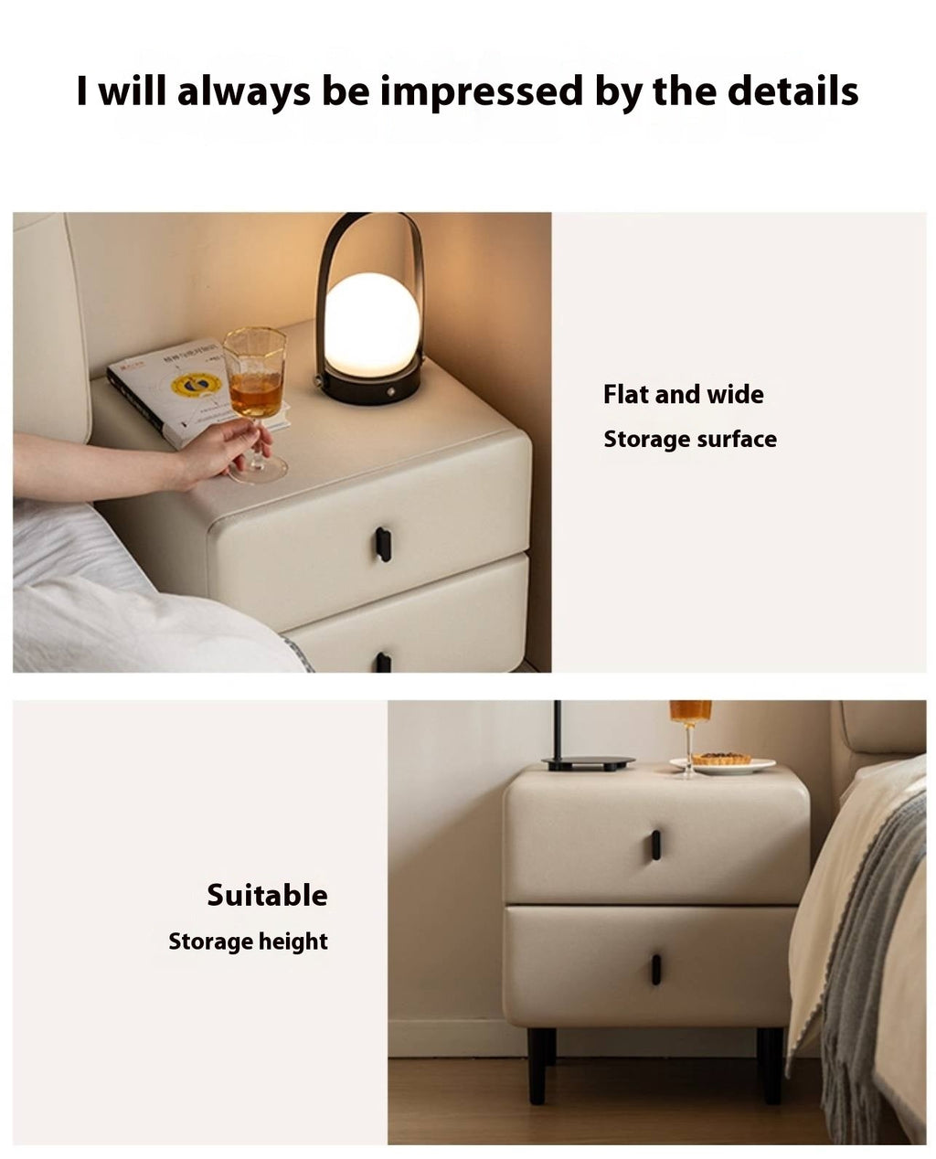 Fabric Cream Style Soft Nightstand