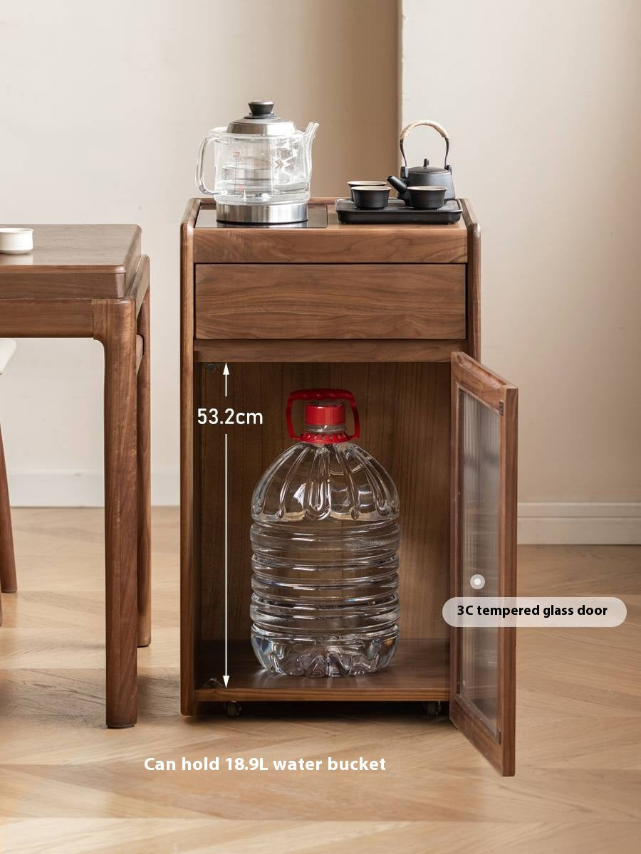 Black Walnut, Oak Solid Mobile Wood Tea Cabinet