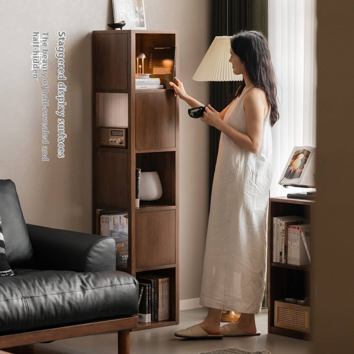 Black Walnut, Oak Solid Wood Corner Bookshelf