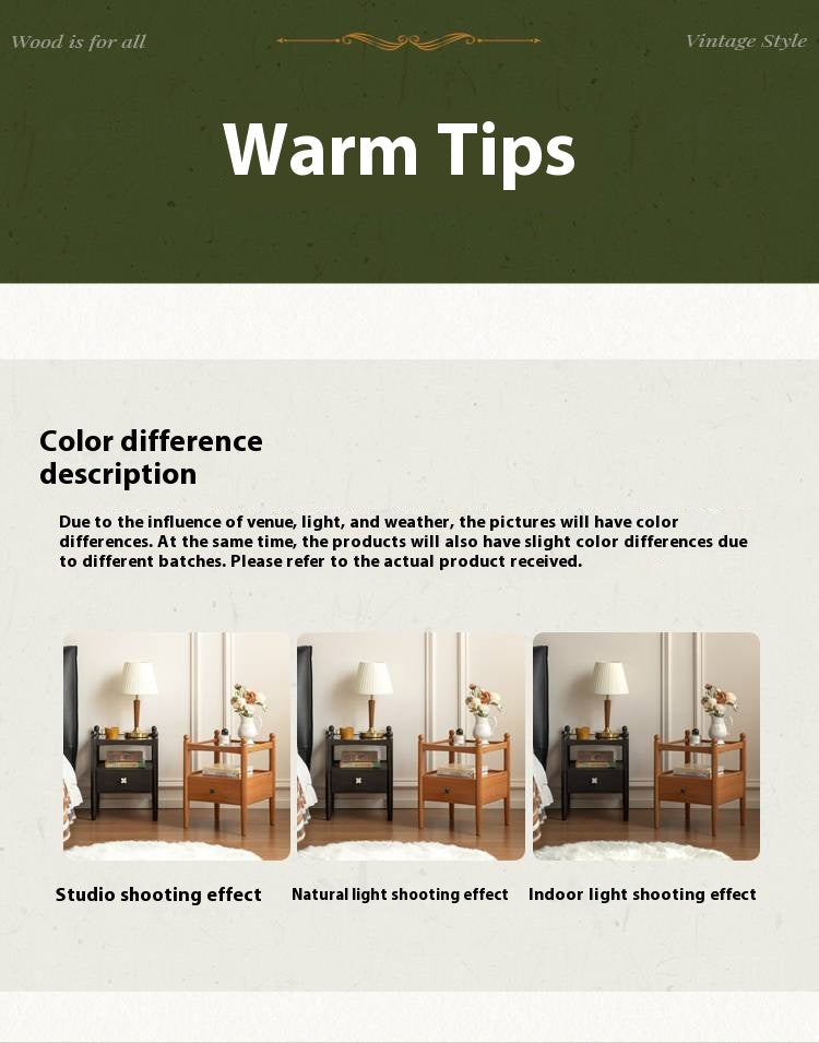 Cherry, Oak Solid Wood French Retro Nightstand