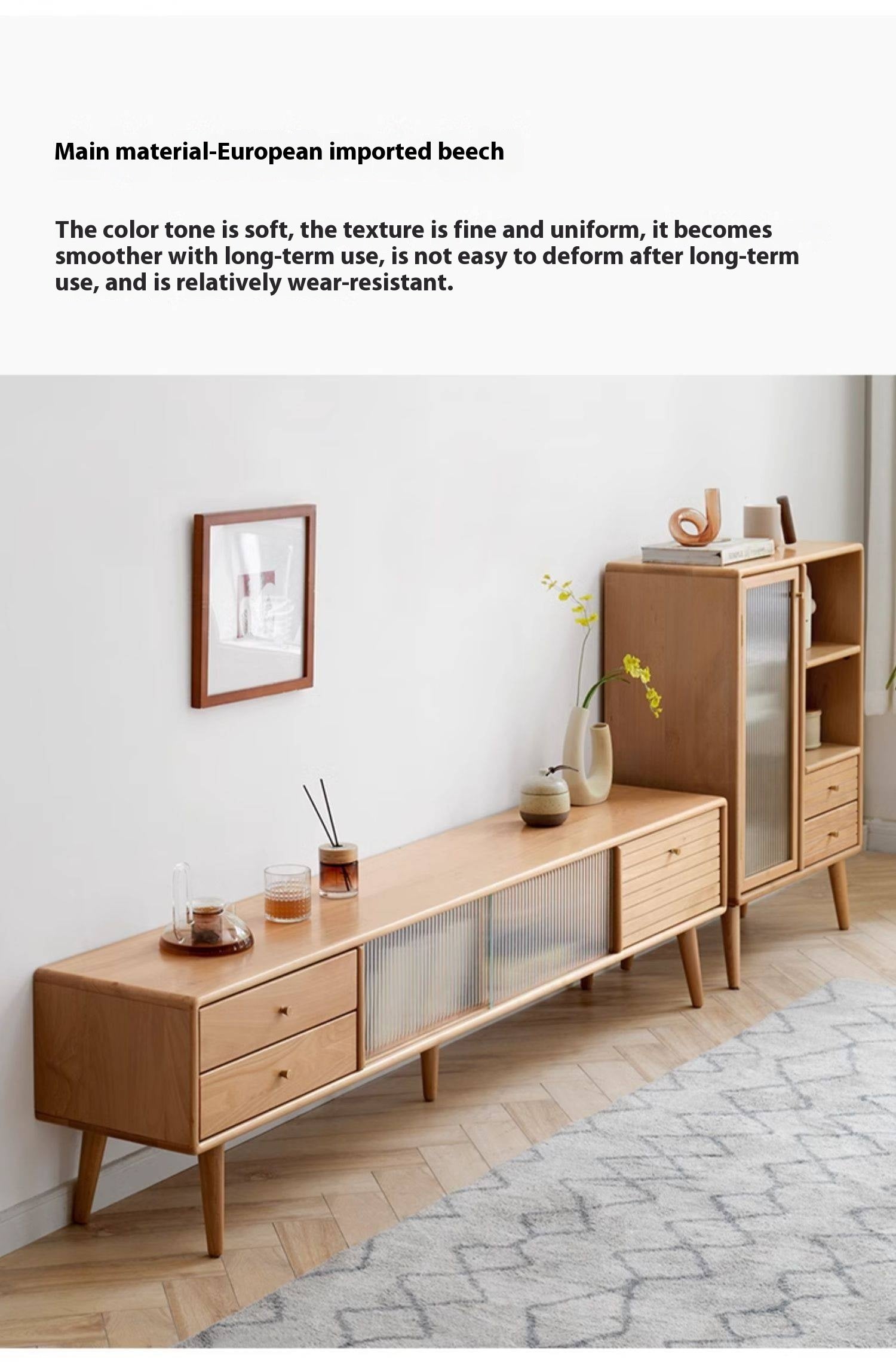 European Beech Solid Wood Floor TV Stand