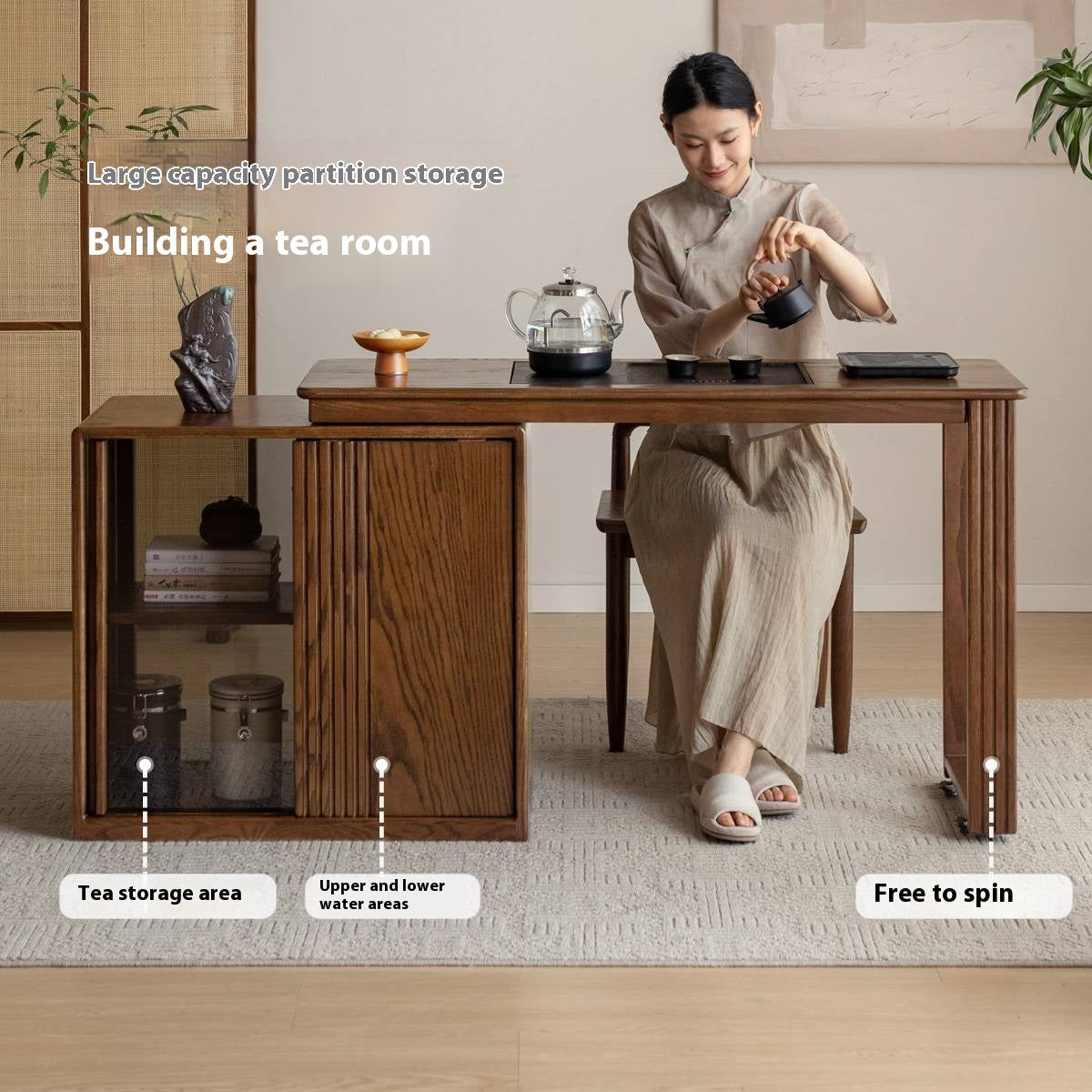 Ash Solid Wood Retractable Office Desk