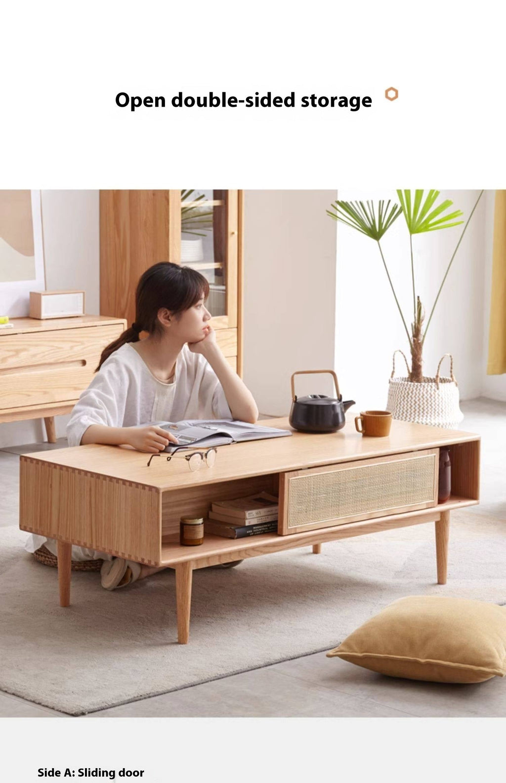 Oak Solid Wood Modern Style Rattan Tea Table