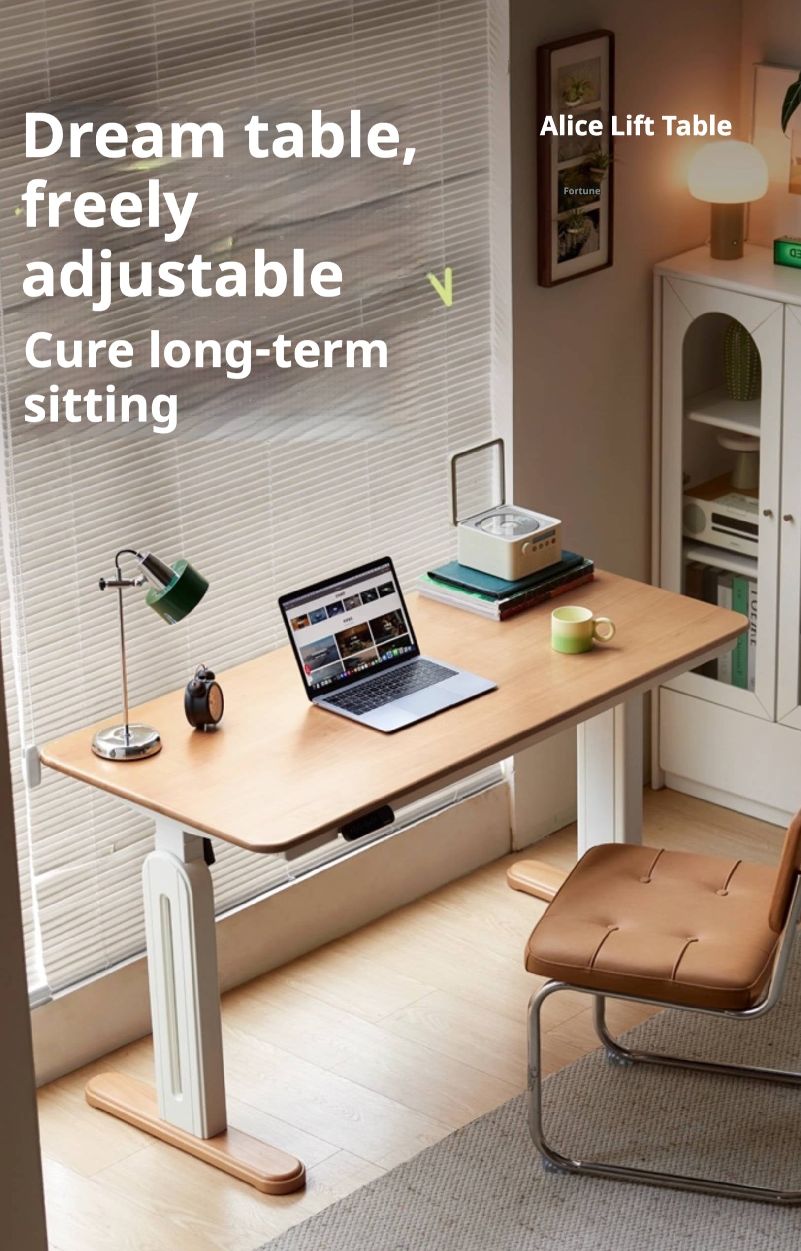 Beech Solid Wood Cream Style Study Electric Lift Desk