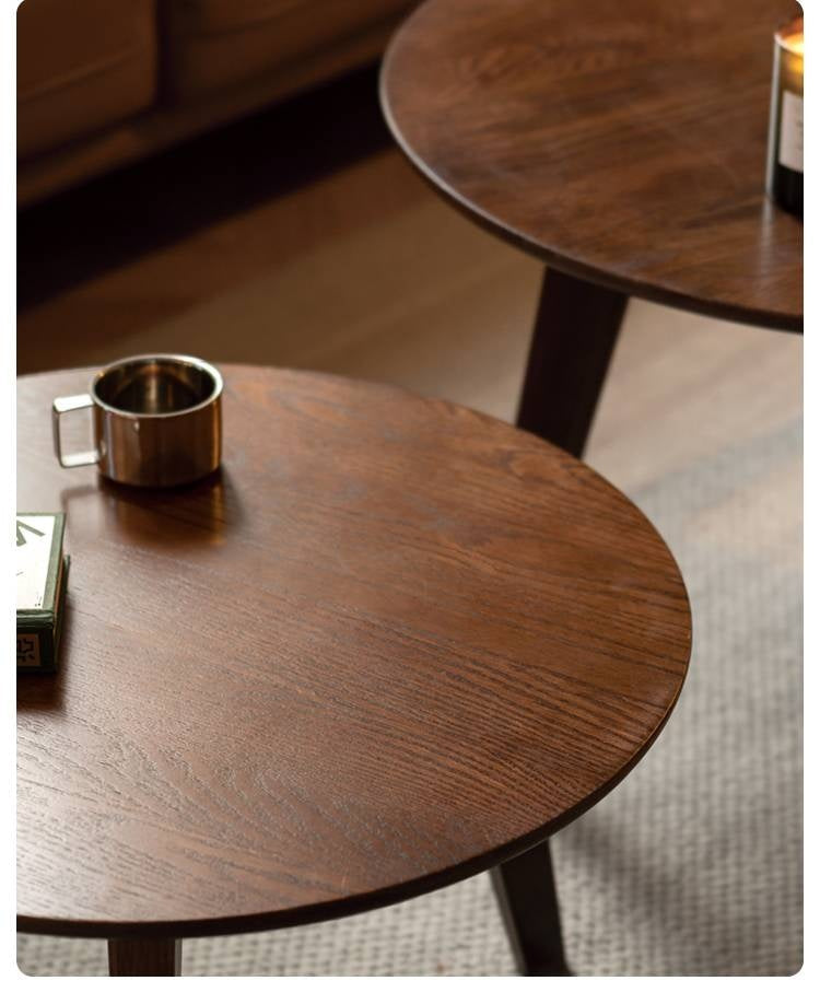 Oak, Solid Rubberwood Round Coffee Table Combination