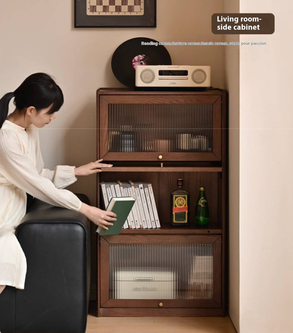 Oak Solid Wood Modern Glass Bookcase Combination