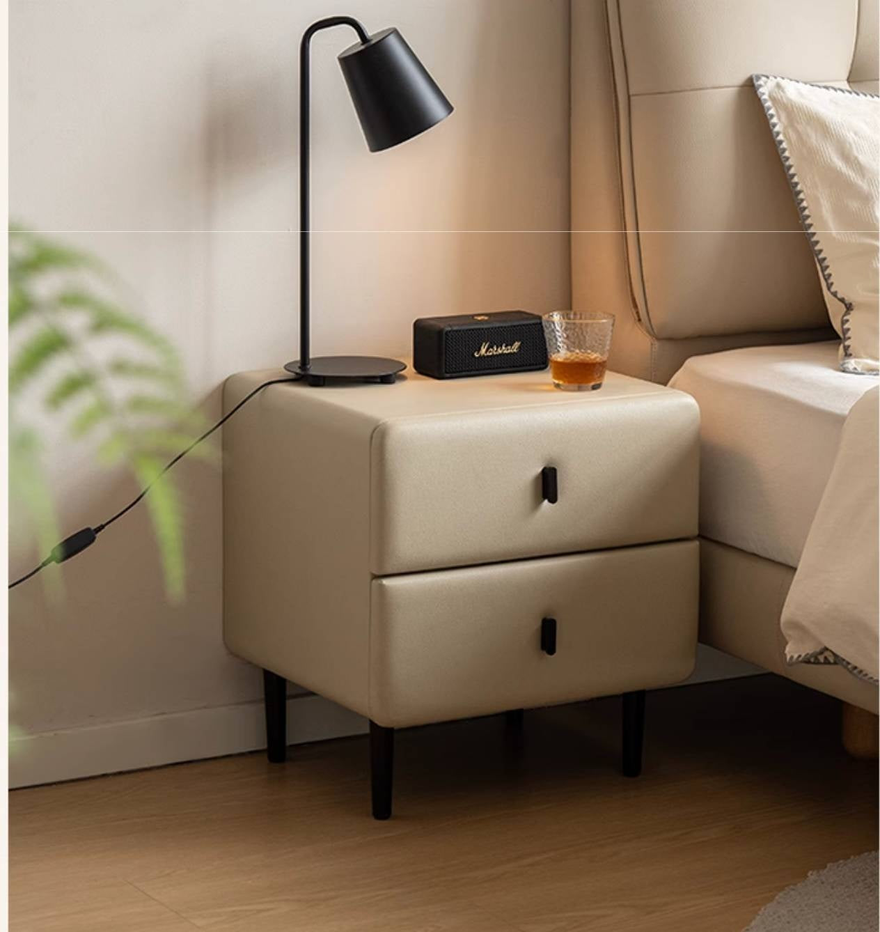 Fabric Cream Style Soft Nightstand