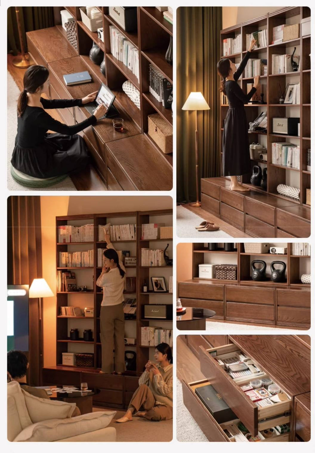 Oak Solid Wood Modern Minimalist Style Bookcase And Storage